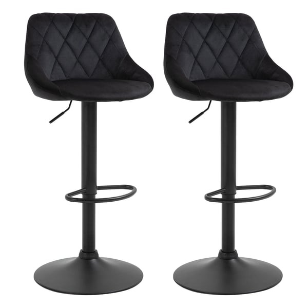 Barstolar, 2 st, höjdjusterbara, svarta, bistrostolar, fotstöd, ryggstöd, sammet, metall, 46x48x83-104 cm Barstolar, 2 st, höjdjusterbara, svarta, bistrostolar, fotstöd, ryggstöd, sammet, metall, 46x48x83-104 cm