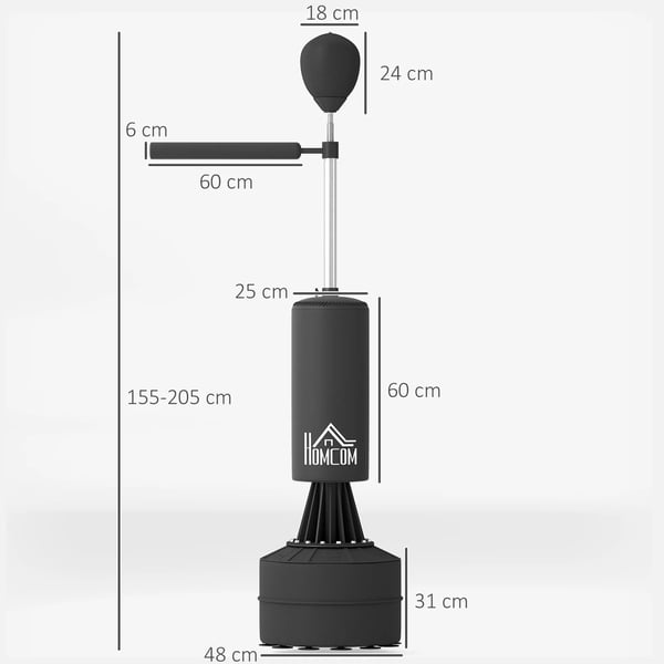seisova nyrkkeilysäkki nopeuspallolla, korkeussäädettävä (155-205 cm), musta
