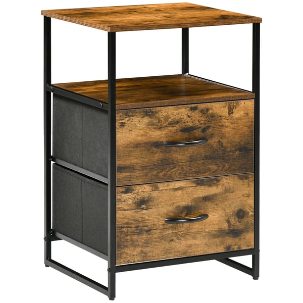 kommode, opbevaringsskab med foldbare stofskuffer, reol i industriel stil, sidebord til stuen, rustik brun