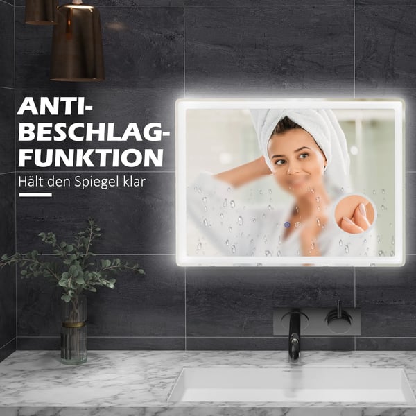 LED Badrumsspegel med 3x förstoring, Imfri, 80x60 cm, 3 ljusfärger, Vit/Silver