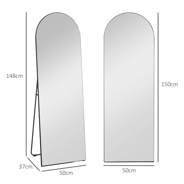 Helkropsspejl, 150x50cm Sort Vægspejl med Stativ, Splintfrit Glas, Bue-design