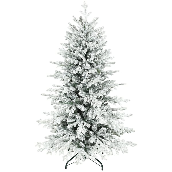 Joulukuusi 150 cm, Lumipeitteinen Mänty, 1162 oksaa, metallijalusta, vihreä/valkoinen