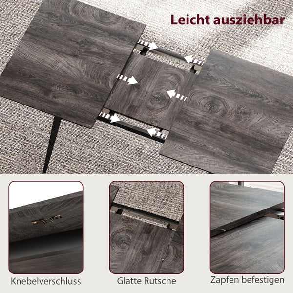 Utdragbart matbord grått MDF 6-8 personer, köksbord, 160x75x77 cm