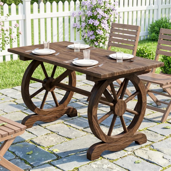 havebord, massivt træ, altanbord, træbord, hjulformet, vejrbestandig, natur, 113 x B60 x H65 cm