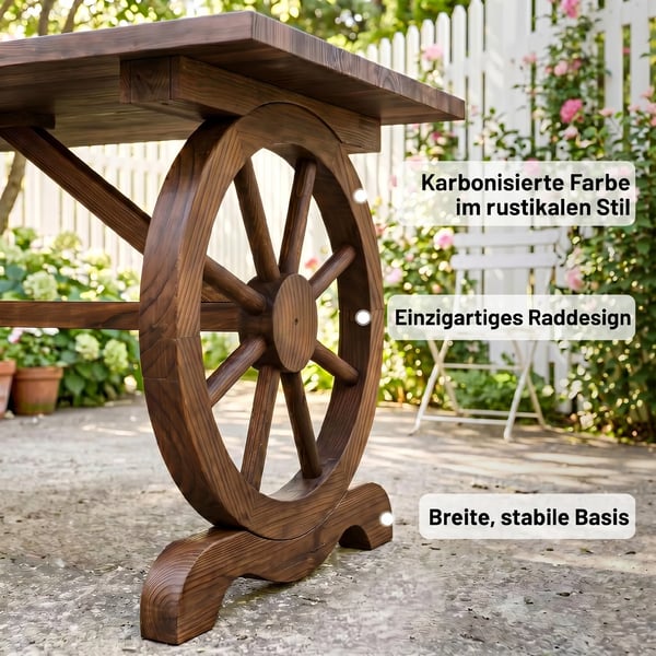 havebord, massivt træ, altanbord, træbord, hjulformet, vejrbestandig, natur, 113 x B60 x H65 cm