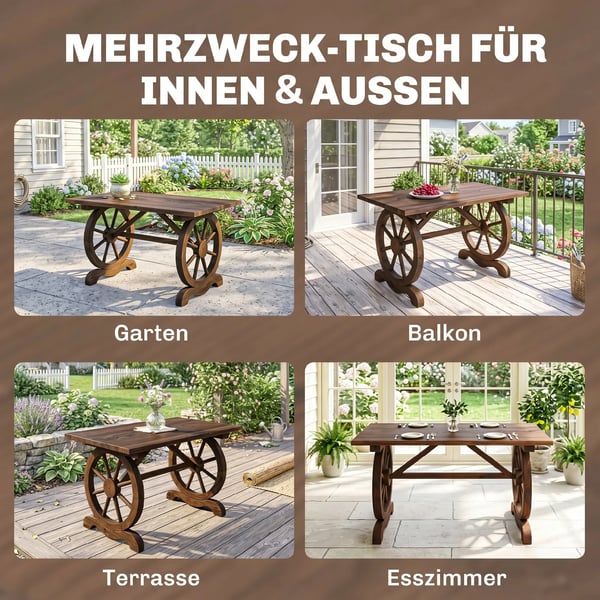 havebord, massivt træ, altanbord, træbord, hjulformet, vejrbestandig, natur, 113 x B60 x H65 cm