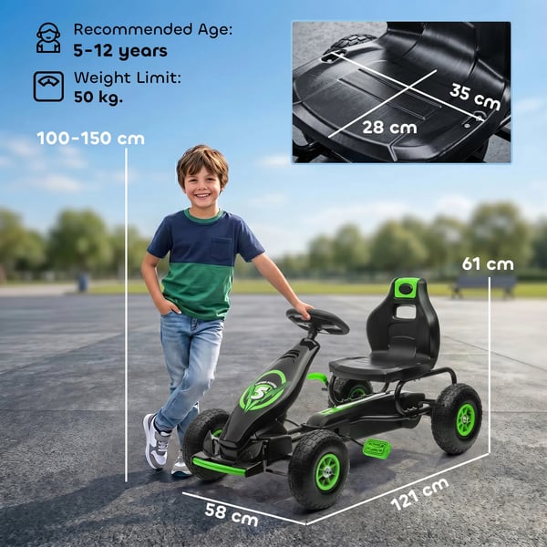 Lasten Go-kart Säädettävä Istuin, Poljinauto Vihreä+Musta