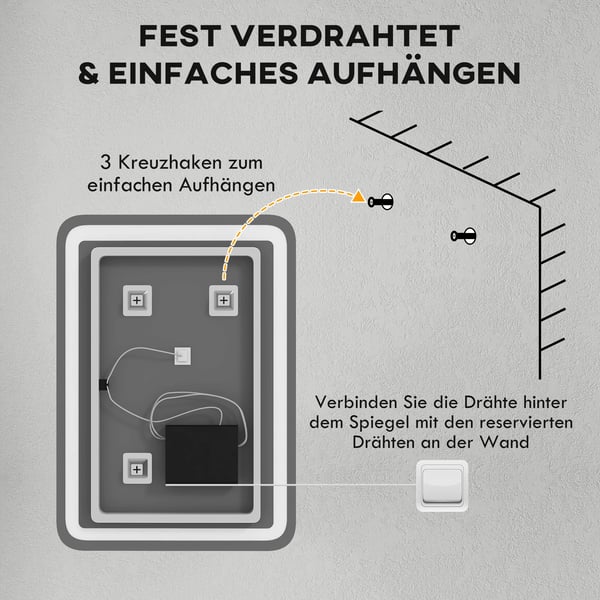 Badeværelsesspejl 50x70 cm LED med touch-kontakt og anti-dug, sølv/hærdet glas