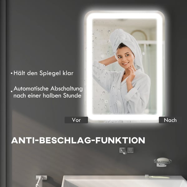Badeværelsesspejl 50x70 cm LED med touch-kontakt og anti-dug, sølv/hærdet glas