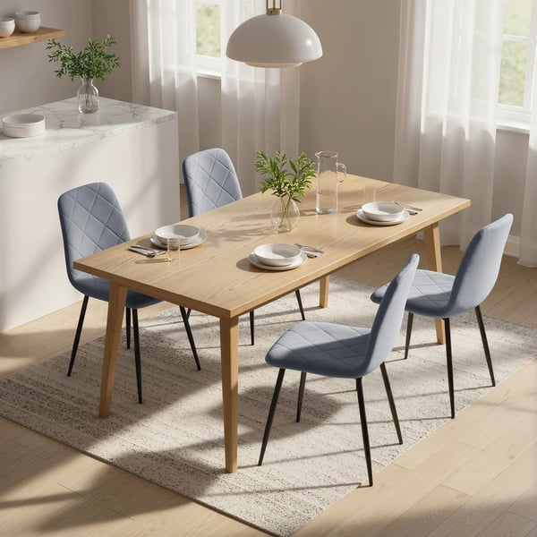 Matsalsstolar, Set med 4 köksstolar med ryggstöd, sammetslook, klädda stolar med metallben, för matbord, grå