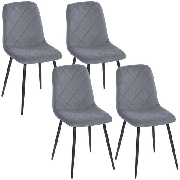 Matsalsstolar, Set med 4 köksstolar med ryggstöd, sammetslook, klädda stolar med metallben, för matbord, grå