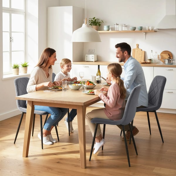Matsalsstolar, Set med 4 köksstolar med ryggstöd, sammetslook, klädda stolar med metallben, för matbord, grå
