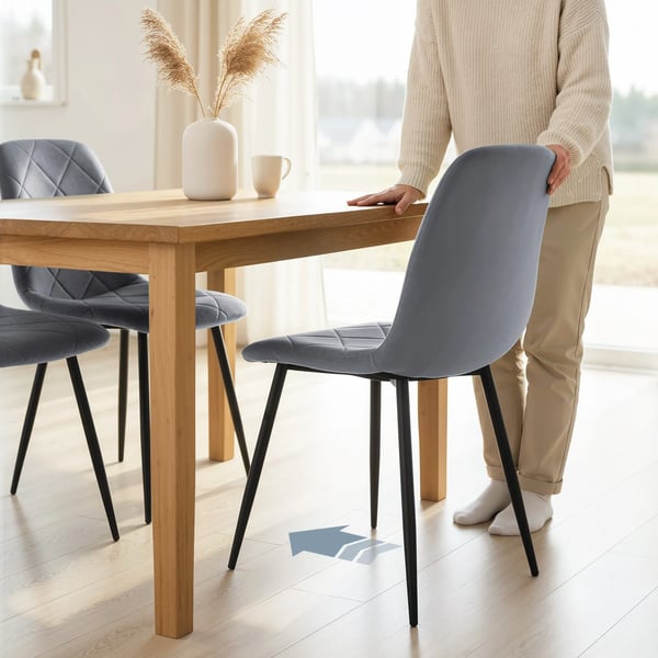 Matsalsstolar, Set med 4 köksstolar med ryggstöd, sammetslook, klädda stolar med metallben, för matbord, grå