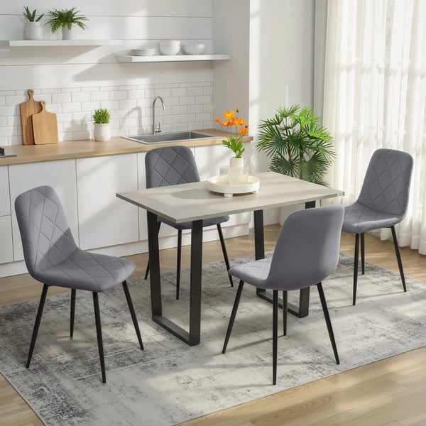 Matsalsstolar, Set med 4 köksstolar med ryggstöd, sammetslook, klädda stolar med metallben, för matbord, grå