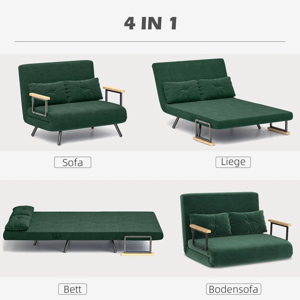Bäddsoffa 2-sits sammetssoffa, bäddfunktion, inkl. 2 kuddar, sammetslook, natur + grön