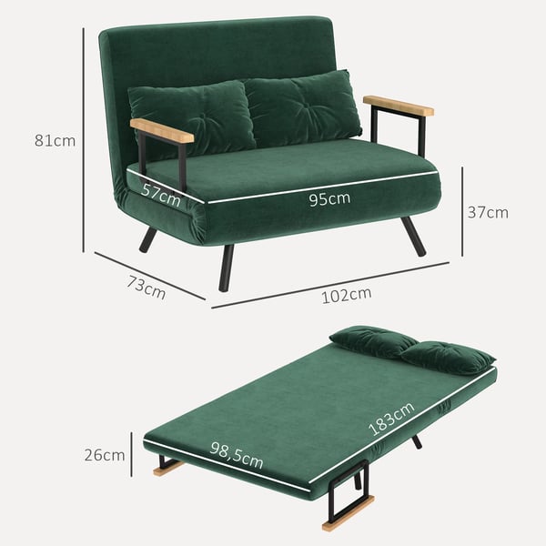 Bäddsoffa 2-sits sammetssoffa, bäddfunktion, inkl. 2 kuddar, sammetslook, natur + grön