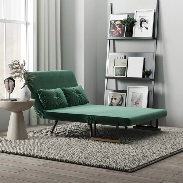 Bäddsoffa 2-sits sammetssoffa, bäddfunktion, inkl. 2 kuddar, sammetslook, natur + grön