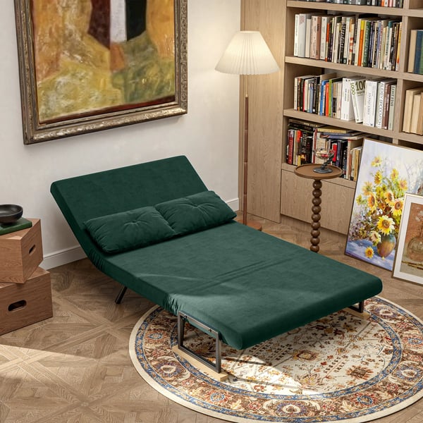 Bäddsoffa 2-sits sammetssoffa, bäddfunktion, inkl. 2 kuddar, sammetslook, natur + grön