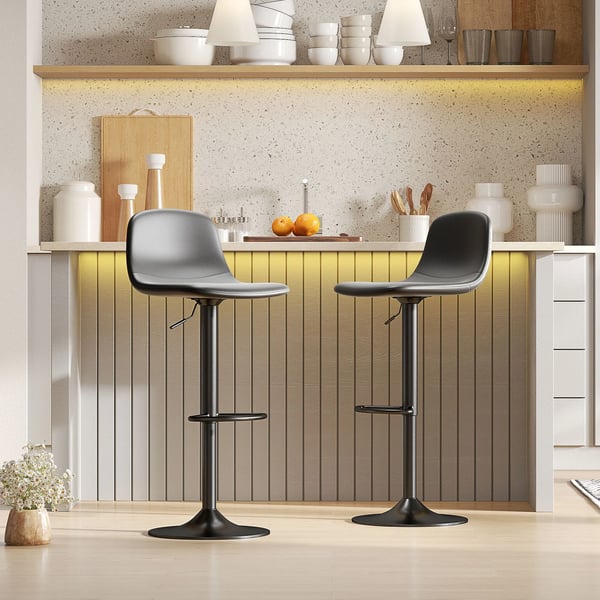 Barstole (2 stk.) - Hjdejusterbar, Drejbar, Kunstlder/Stl, Sort