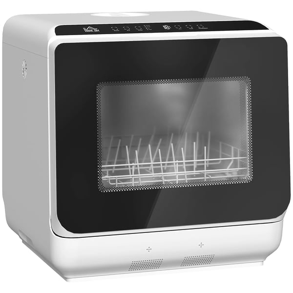 pöytäastianpesukone, mini-astianpesukone 6 litran säiliöllä, 5 ohjelmaa, LED-näyttö, kuivaustoiminto, valkoinen