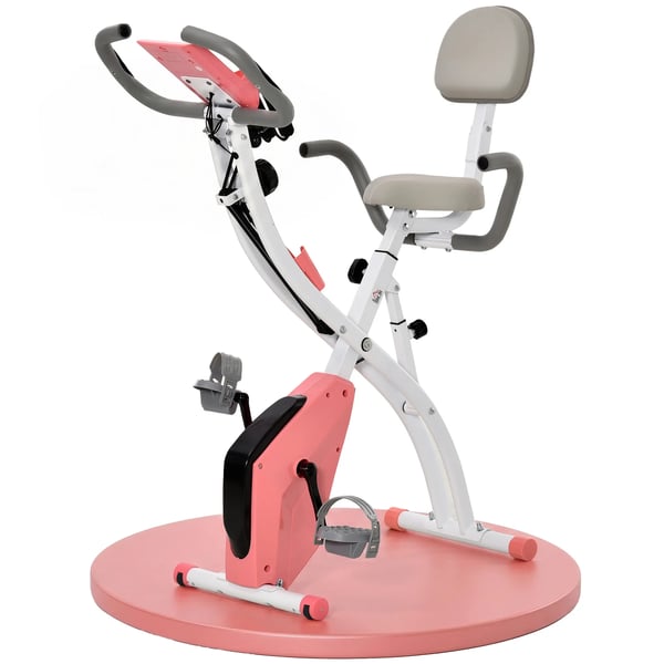 Motionscykel X-Bike 2-i-1 Träningscykel med LCD, hopfällbar, 8-stegs magnetiskt motstånd, Rosa/Vit
