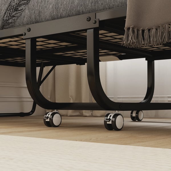 Hopfällbar Gästsäng med Hjul, 200x80cm, Vit/Svart, Polyester och Skum
