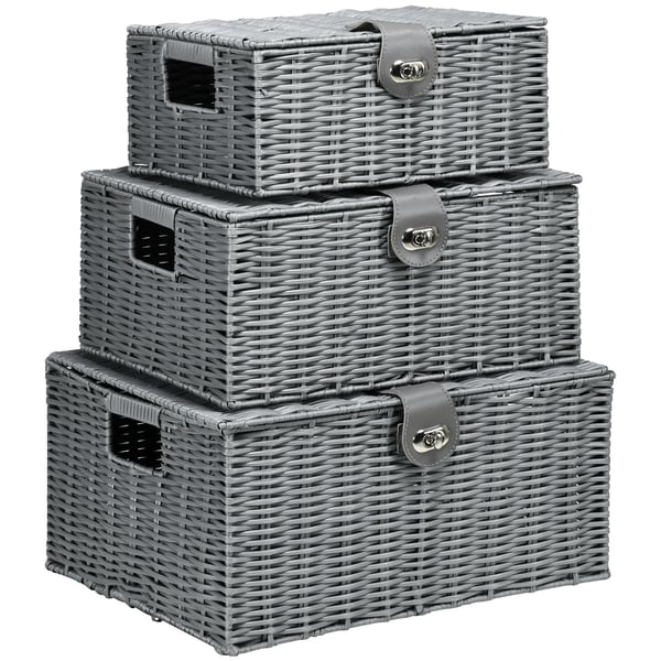 Säilytyskorit, 3 kpl, kannelliset, harmaa, PP-muovi ja metalli, 18L/12L/7L