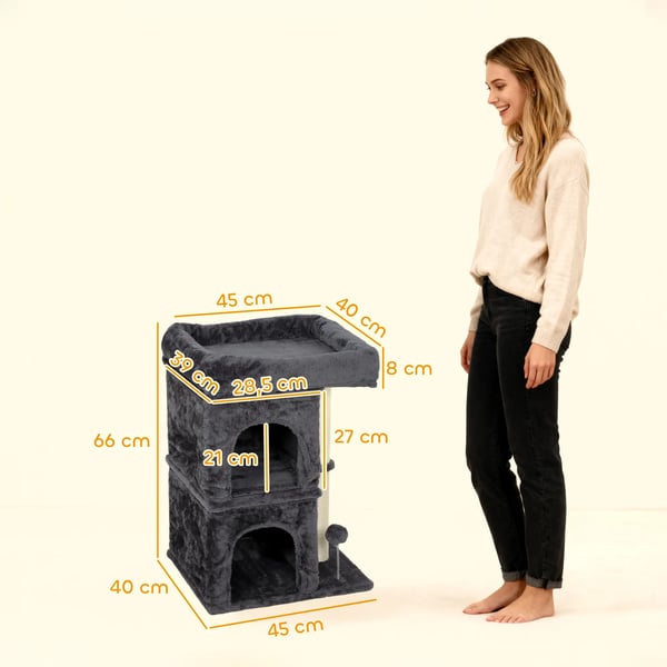 Kattetræ med 2 Huler og Sidesijde, Mørkegrå Polyester/Sisal