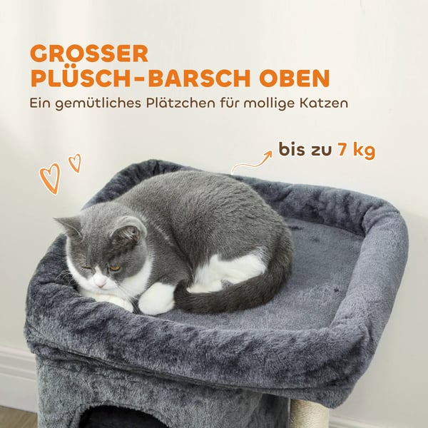 Kattetræ med 2 Huler og Sidesijde, Mørkegrå Polyester/Sisal