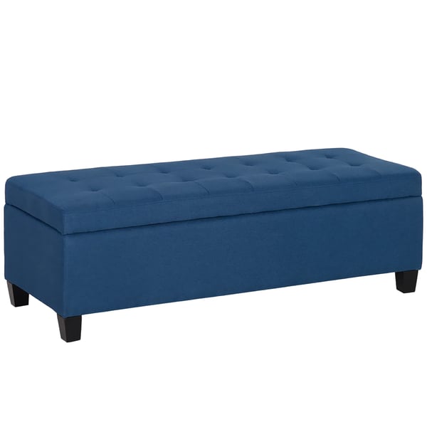 Opbevaringsbænk, Ottoman, Blå, Knap Quiltet, Polyester, 125x49x41,5 cm (L x B x H), opbevaring til entré/stue