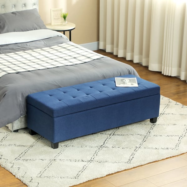 Opbevaringsbænk, Ottoman, Blå, Knap Quiltet, Polyester, 125x49x41,5 cm (L x B x H), opbevaring til entré/stue