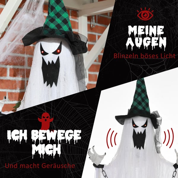 Spöklika Halloween-dekoration, skräckinjagande ylande och rörelse, batteridriven
