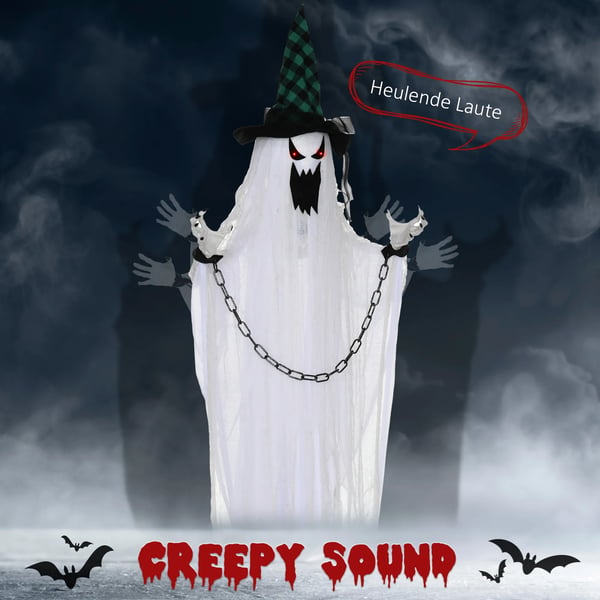Spöklika Halloween-dekoration, skräckinjagande ylande och rörelse, batteridriven