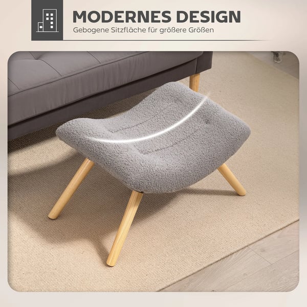 Siddepuf i Lysegrå Polyester, Puf til stue/soveværelse, 67 x 45 x 38 cm, op til 120 kg