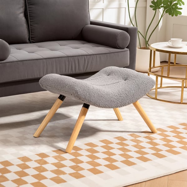 Siddepuf i Lysegrå Polyester, Puf til stue/soveværelse, 67 x 45 x 38 cm, op til 120 kg