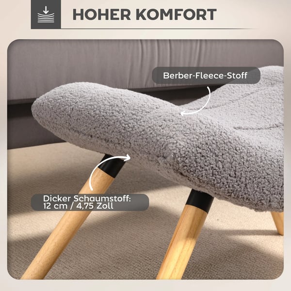 Siddepuf i Lysegrå Polyester, Puf til stue/soveværelse, 67 x 45 x 38 cm, op til 120 kg