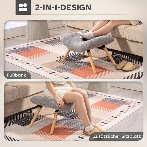 Siddepuf i Lysegrå Polyester, Puf til stue/soveværelse, 67 x 45 x 38 cm, op til 120 kg