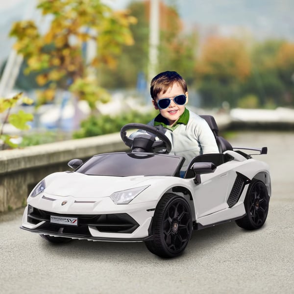 12V Børne Elbil Lamborghini Aventador SVJ Roadster, Hvid - Licenseret Elbil m. Fjernbetjening, MP3, Lys til 3-5 årige