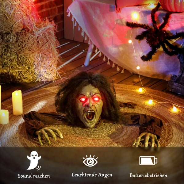 Ryömivä Zombikoriste Halloweeniin, Äänet, Valot, Paristokäyttöinen