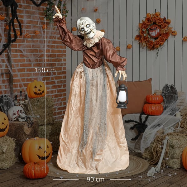 150 cm Halloween-koriste, Halloween-noita LED-valoilla, äänitoiminto, säädettävät kädet, pää