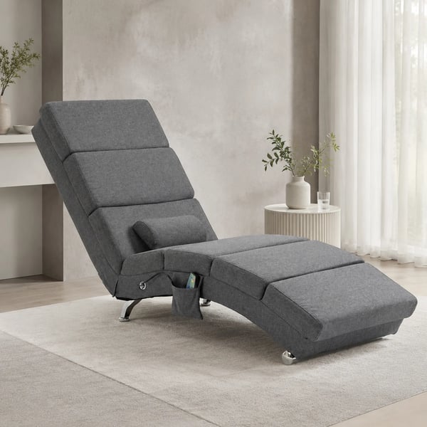 Liggestol med Massagefunktion Relaxstol i Mørkegrå Polyester med Fjernbetjening – Elektrisk Loungestol med 5 Massagetilstande og Varme (Max 150