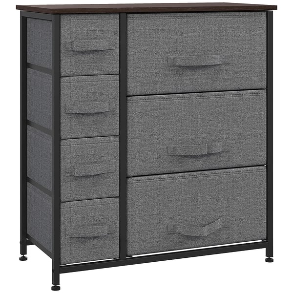 Byrå Förvaringsskåp 7 hopfällbara tyglådor metallram trälook non-woven tyg grå 63,5x30x71cm
