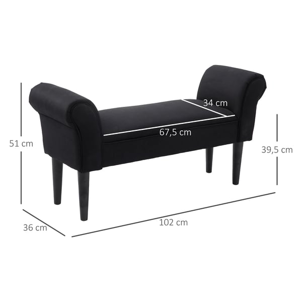 Bänk för sovrum Bäddbänk, stoppad bänk i svart, MDF & skum, 102x31x51cm