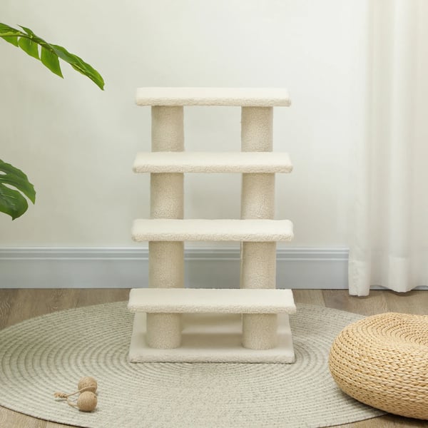 Kæledyrestrappe Hund Kat 4 Trin Plys Beige 63,5x43x60cm