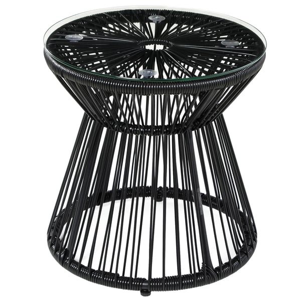 havebord med tromledesign, bistrobord med glasbordplade, rundt kaffebord, bistrobord med glasbordplade, sort