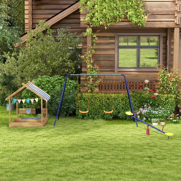gungställning för barn, gungställning med 2 gungor, trädgårdsgunga för två barn 3-8 år, stål, 2,69 x 1,6 x 1,8 m