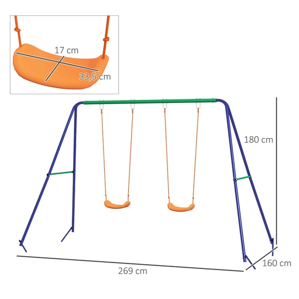 gungställning för barn, gungställning med 2 gungor, trädgårdsgunga för två barn 3-8 år, stål, 2,69 x 1,6 x 1,8 m
