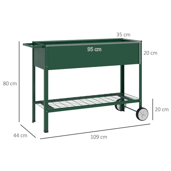højbed med hjul, urtebed hylde plante-krukke metal til have, altan grøn 109 x 44 x 80 cm