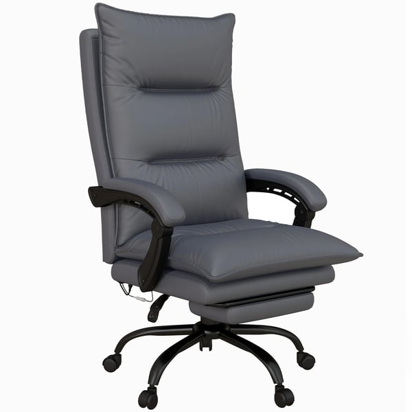 Massagestol Mrkegr, Mikrofiber Kontorstol m. Fodsttte og Varme, Justerbar 155°, Ergonomisk Chefstol