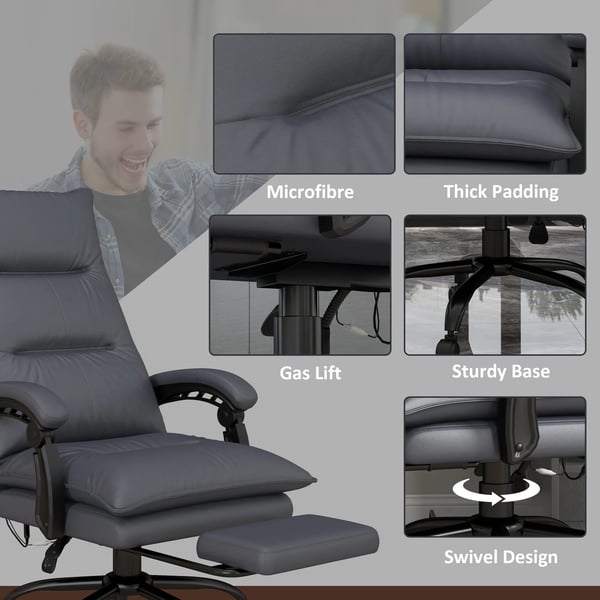 Ergonomisk Kontorsstol med Massage och Värme, Mörkgrå Mikrofiber